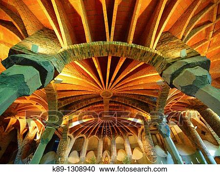 Crypt of Col? nia G? ell by Antoni Gaud?. Santa Coloma de Cervell?. Barcelona province, Catalonia, Spain View Large Photo Image Stock Image - Crypt of Col? nia G? ell by Antoni Gaud?. Santa Coloma de Cervell?. Barcelona province, Catalonia, Spain. Fotosearch