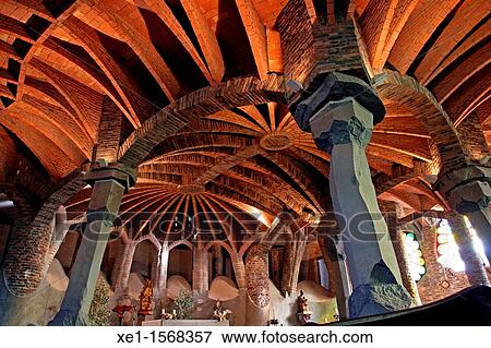 crypt of the church of Santa Coloma de Cervello, modernism, 1908, architect: Antoni Gaudi, Catalonia, Spain. View Large Photo Image Stock Photo - crypt of the church of Santa Coloma de Cervello, modernism, 1908, architect: Antoni Gaudi, Catalonia, Spain.. Fotosearch