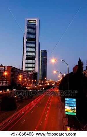 Cuatro Torres Business Area at dusk. Madrid, Spain. View Large Photo Image Stock Image - Cuatro Torres Business Area at dusk. Madrid, Spain.. Fotosearch