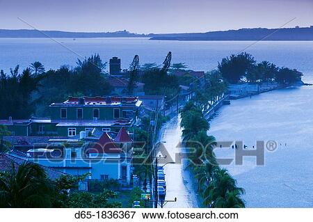 Cuba, Cienfuegos Province, Cienfuegos, Punta Gorda, elevated view dusk View Large Photo Image Stock Photo - Cuba, Cienfuegos Province, Cienfuegos, Punta Gorda, elevated view dusk. Fotosearch
