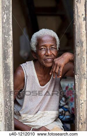 Stock Image - Cuba, Havana Vieja, old woman. Fotosearch