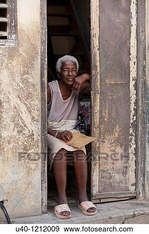 Stock Photo - Cuba, Havana Vieja, old woman. Fotosearch