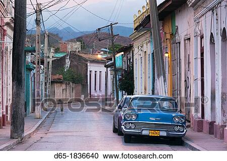Stock Image - Cuba, Sancti Spiritus Province, Trinidad, 1950s-era US-made Chevrolet car. Fotosearch