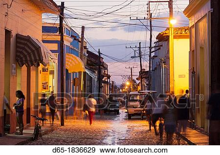 Cuba, Sancti Spiritus Province, Trinidad, street view, dusk View Large Photo Image Stock Photo - Cuba, Sancti Spiritus Province, Trinidad, street view, dusk. Fotosearch