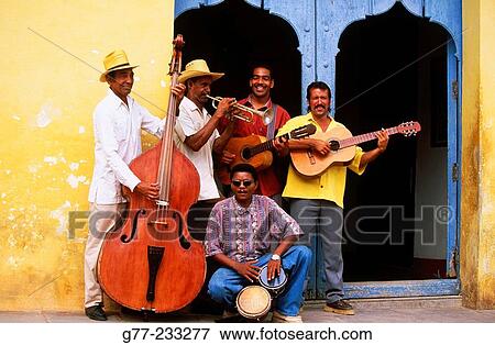 Stock Photo - Cuban band playing in a street of Trinidad de Cuba. Cuba. Fotosearch