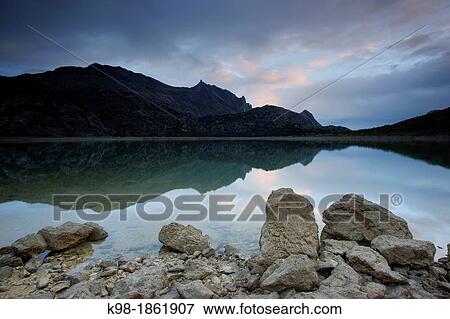 Stock Photo - Cuber Reservoir and Puig Major 1436m Escorca Sierra de Tramuntana Majorca Balearic Islands Spain. Fotosearch