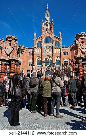 Cultural tour, Sant Pau modernist enclosure, arch. Lluis Domenech i Montaner, Barcelona, Catalonia, Spain View Large Photo Image Stock Image - Cultural tour, Sant Pau modernist enclosure, arch. Lluis Domenech i Montaner, Barcelona, Catalonia, Spain. Fotosearch