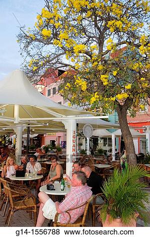Cura? ao, Netherlands Antilles, Dutch, Willemstad, Punda, Handelskade, waterfront, UNESCO World Heritage Site, Iguana cafe, alfresco dining, restaurant, tables, group, man, woman, customer, tree, bloom, yellow flowers, View Large Photo Image Stock Photo - Cura? ao, Netherlands Antilles, Dutch, Willemstad, Punda, Handelskade, waterfront, UNESCO World Heritage Site, Iguana cafe, alfresco dining, restaurant, tables, group, man, woman, customer, tree, bloom, yellow flowers,. Fotosearch