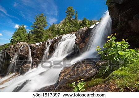 Stock Photo - Czarnostawianska Siklawa, waterfull over the Morskie Oko Lake, Tatra National Park, Poland, Europe. Fotosearch