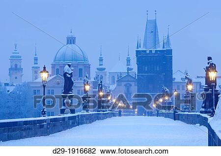 Czech Republic, Prague - Charles Bridge in winter View Large Photo Image Stock Image - Czech Republic, Prague - Charles Bridge in winter. Fotosearch