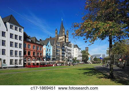 D-Cologne, Rhine, Rhineland, North Rhine-Westphalia, NRW, old city, Martin quarter, row of houses, residential buildings, Rhine bank, Romanesque Great St Martin church, catholic church, basilica View Large Photo Image Stock Image - D-Cologne, Rhine, Rhineland, North Rhine-Westphalia, NRW, old city, Martin quarter, row of houses, residential buildings, Rhine bank, Romanesque Great St Martin church, catholic church, basilica. Fotosearch
