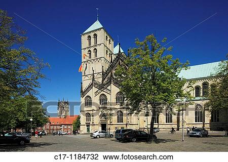 D-Muenster, Westphalia, Muensterland, North Rhine-Westphalia, Cathedral Square, Saint Paul Cathedral, in the background the Ueberwasser Church also named Liebefrauen Church or Liebfrauen-Ueberwasser View Large Photo Image Stock Image - D-Muenster, Westphalia, Muensterland, North Rhine-Westphalia, Cathedral Square, Saint Paul Cathedral, in the background the Ueberwasser Church also named Liebefrauen Church or Liebfrauen-Ueberwasser. Fotosearch