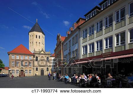 D-Paderborn, Pader, Lippe, Alme, Westphalian Lowland, East Westphalia, North Rhine-Westphalia, NRW, Domplatz, Markt, market place, Gaukirche Saint Ulrich, Romanesque basilica, parish church, Baroque facade, people sitting in a sidewalk cafe. View Large Photo Image Picture - D-Paderborn, Pader, Lippe, Alme, Westphalian Lowland, East Westphalia, North Rhine-Westphalia, NRW, Domplatz, Markt, market place, Gaukirche Saint Ulrich, Romanesque basilica, parish church, Baroque facade, people sitting in a sidewalk cafe.. Fotosearch