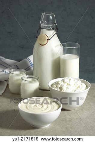 Dairy Products, Cream, Milk, Soft cheese, Yogurt. View Large Photo Image Stock Photo - Dairy Products, Cream, Milk, Soft cheese, Yogurt.. Fotosearch