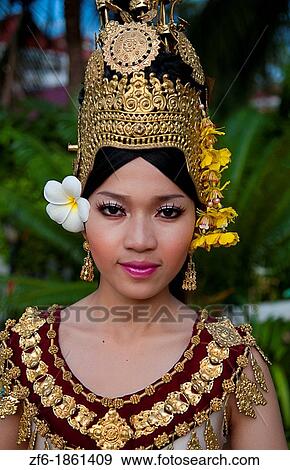 Dancer in native traditional gold ancient dance costume in Siem Reap Cambodia Asia View Large Photo Image Stock Photo - Dancer in native traditional gold ancient dance costume in Siem Reap Cambodia Asia. Fotosearch