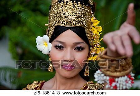Dancer in native traditional gold ancient dance costume in Siem Reap Cambodia Asia View Large Photo Image Stock Photo - Dancer in native traditional gold ancient dance costume in Siem Reap Cambodia Asia. Fotosearch