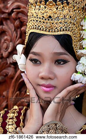Dancer in native traditional gold ancient dance costume in Siem Reap Cambodia Asia View Large Photo Image Stock Photograph - Dancer in native traditional gold ancient dance costume in Siem Reap Cambodia Asia. Fotosearch