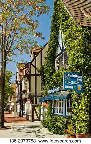 Stock Photo - Danish style village of Solvang, Santa Barbara County, California.. Fotosearch