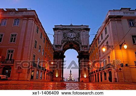 Stock Photo - dawn in Rua Augusta, Lisboa.. Fotosearch