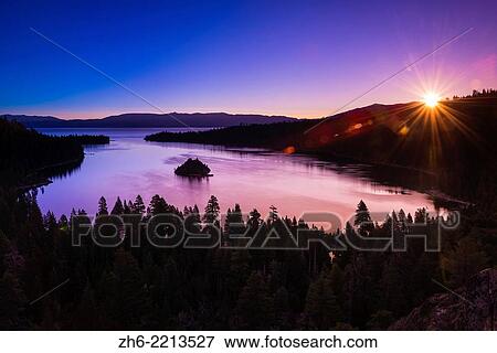 Dawn light over Emerald Bay on Lake Tahoe, Emerald Bay State Park, California USA. View Large Photo Image Stock Photo - Dawn light over Emerald Bay on Lake Tahoe, Emerald Bay State Park, California USA.. Fotosearch