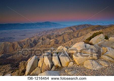Picture - Dawn over San Jacinto Mountains, Palm Springs, and the Coachella Valley, from Keys View, Joshua Tree National Park, California. Fotosearch
