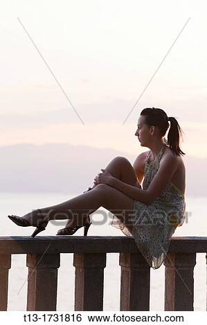 Daydreaming on a fence young woman View Large Photo Image Stock Photograph - Daydreaming on a fence young woman. Fotosearch
