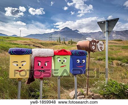 Stock Photo - Decorated mailboxes, Northern Iceland. Fotosearch