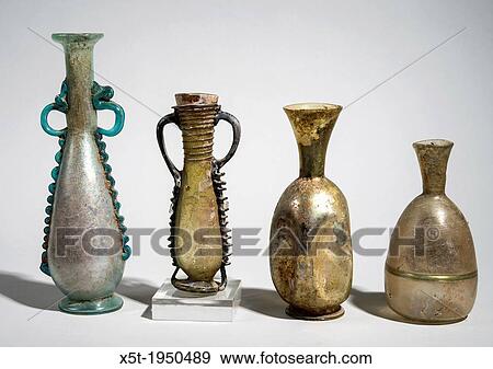 Stock Photo - Decorated Roman Glass amphoras and bottles 3-4th century CE.. Fotosearch