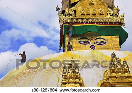 Decorating Swayambhunath temple stupa View Large Photo Image Picture - Decorating Swayambhunath temple stupa. Fotosearch
