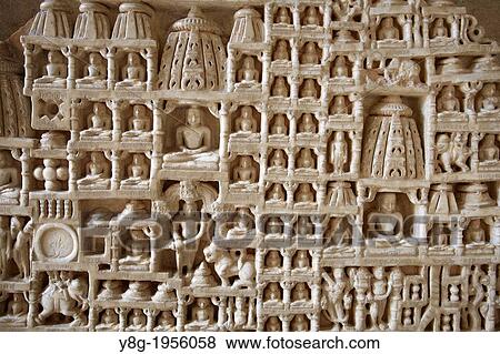 Stock Photo - Decorative detail of white marble in the Jain Temple, Ranakpur, Rajasthan, India.. Fotosearch