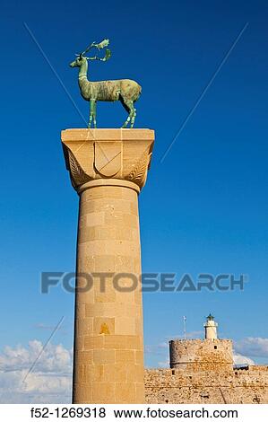 Deer and Stag statues on bronze, Fort San Nicolas, Port of MandrBki, Rhodes Town, Rhodes Island, Dodecaneso, Greece, Mediterranean Sea. View Large Photo Image Stock Photo - Deer and Stag statues on bronze, Fort San Nicolas, Port of MandrBki, Rhodes Town, Rhodes Island, Dodecaneso, Greece, Mediterranean Sea.. Fotosearch