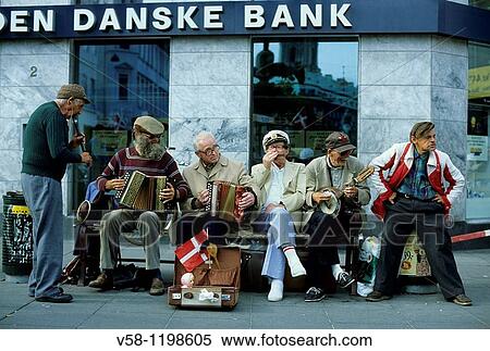 Stock Photography - Denmark, Copenhagen, Stroget street, Musicians. Fotosearch