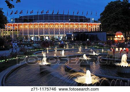 Denmark, Copenhagen, Tivoli amusement park at night, View Large Photo Image Stock Photograph - Denmark, Copenhagen, Tivoli amusement park at night,. Fotosearch