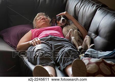 Denver, Colorado - Susan Newell, 65, takes a nap with dog Chloe. View Large Photo Image Stock Image - Denver, Colorado - Susan Newell, 65, takes a nap with dog Chloe.. Fotosearch