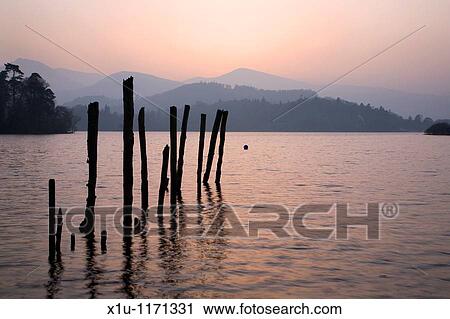 Stock Image - Derwent Water in Twilight Keswick Cumbria England. Fotosearch