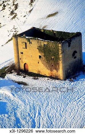 Deserted house, aerial view Lomana La Bureba Burgos Castile-Leon Spain View Large Photo Image Stock Photograph - Deserted house, aerial view Lomana La Bureba Burgos Castile-Leon Spain. Fotosearch