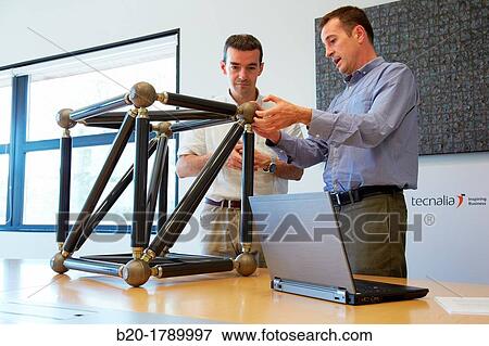 Stock Photo - Design team of industrial systems, Dematerialised Manufacturing Systems, Research in Industrial Systems, R & D + i, Tecnalia Research and Innovation, Donostia, San Sebastian, Gipuzkoa, Basque Country, Spain. Fotosearch