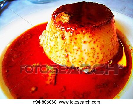 Stock Image - Dessert specialty of the house of Don Bacchus restaurant La Caada, Valencia. Spain.. Fotosearch