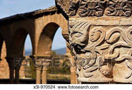 Detail capital of Romanesque church of Santa Mar? a de Eunate, 12th century Road to Santiago, Navarre Spain View Large Photo Image Picture - Detail capital of Romanesque church of Santa Mar? a de Eunate, 12th century Road to Santiago, Navarre Spain. Fotosearch