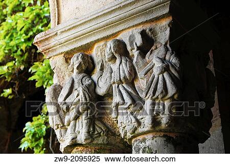 Detail of a capital, Cloisters of the Romanesque Colegiata of Santillana del Mar, XII century, Region of Cantabria, Spain View Large Photo Image Stock Photography - Detail of a capital, Cloisters of the Romanesque Colegiata of Santillana del Mar, XII century, Region of Cantabria, Spain. Fotosearch