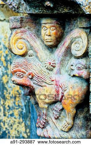 Detail of chapital at gallery of Serrabone priory, built 11th century. Pyrenees-Orientales. Languedoc Roussillon. France View Large Photo Image Stock Photo - Detail of chapital at gallery of Serrabone priory, built 11th century. Pyrenees-Orientales. Languedoc Roussillon. France. Fotosearch