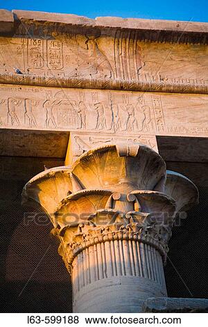 Detail of column. Temple of Horus at dusk. Edfu. Egypt. View Large Photo Image Stock Photo - Detail of column. Temple of Horus at dusk. Edfu. Egypt.. Fotosearch