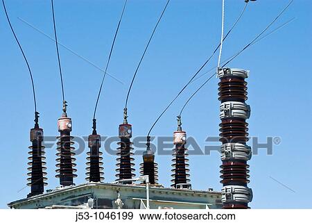 Detail of electrical insulators at rural electric substation View Large Photo Image Stock Photo - Detail of electrical insulators at rural electric substation. Fotosearch