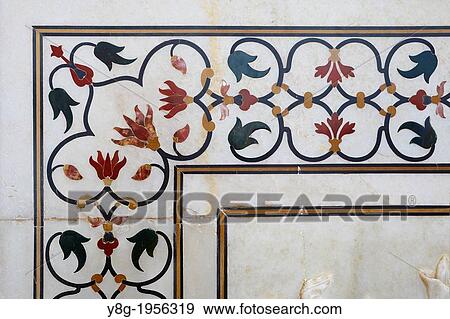 Stock Photo - Detail of marble carvings on the Taj Mahal, Agra, Uttar Pradesh, India.. Fotosearch