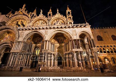 Detail of Saint Mark's Basilica Night, Venice, Italy View Large Photo Image Picture - Detail of Saint Mark's Basilica Night, Venice, Italy. Fotosearch