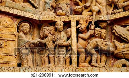 Detail on the tympanum, abbey-church of Saint-Foy, Conques, Way of St James, Aveyron, Midi-Pyr? n? es, France View Large Photo Image Stock Image - Detail on the tympanum, abbey-church of Saint-Foy, Conques, Way of St James, Aveyron, Midi-Pyr? n? es, France. Fotosearch