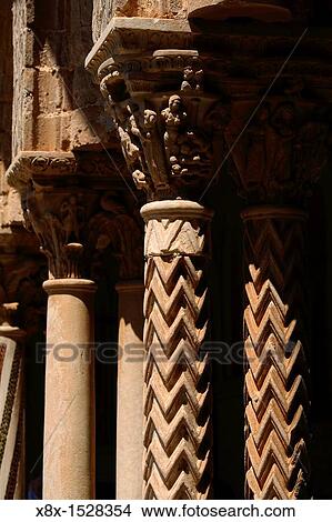 Picture - Details of the columns of Monreale abbey's cloister, Monreale, Italy. Fotosearch