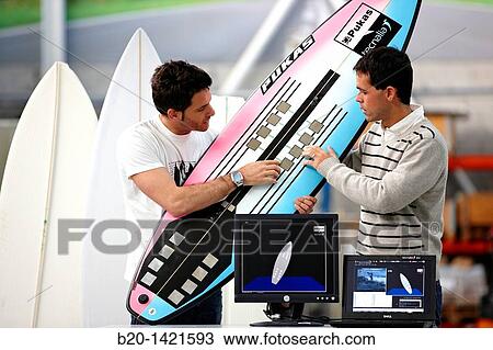 Stock Image - Developing the world's first surfboard with integrated technology to research and characterise the mechanical behaviour of surfboards, Surfsens PUKAS and Tecnalia research centre joint project, San Sebastian, Donostia, Gipuzkoa, Euskadi, Spain. Fotosearch
