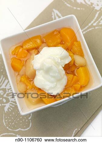Diced pears and peaches in a fruit syrup View Large Photo Image Stock Image - Diced pears and peaches in a fruit syrup. Fotosearch