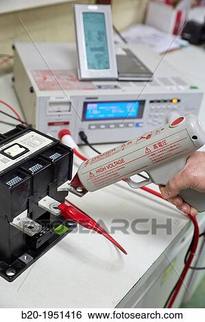 Stock Photograph - Dielectric strength test. Low Voltage Electric Laboratory. Certification of electrical equipment. Technological Services to Industry. Tecnalia Research & innovation, Bizkaia, Basque Country, Spain.. Fotosearch